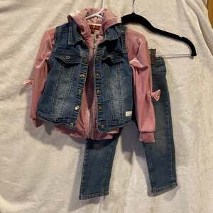7 For All Mankind Baby Outfit Pink Hoodie Vest‎ Pants 2T 24M Girls Set